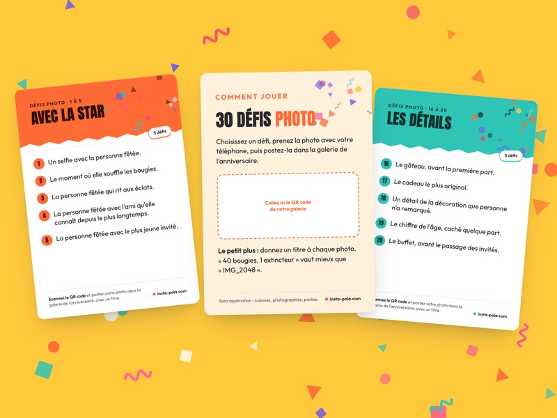 Cartes de défis photo pour un anniversaire