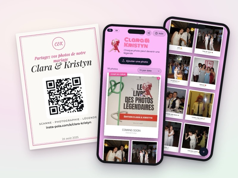 Un flyer de galerie de mariage avec son QR code