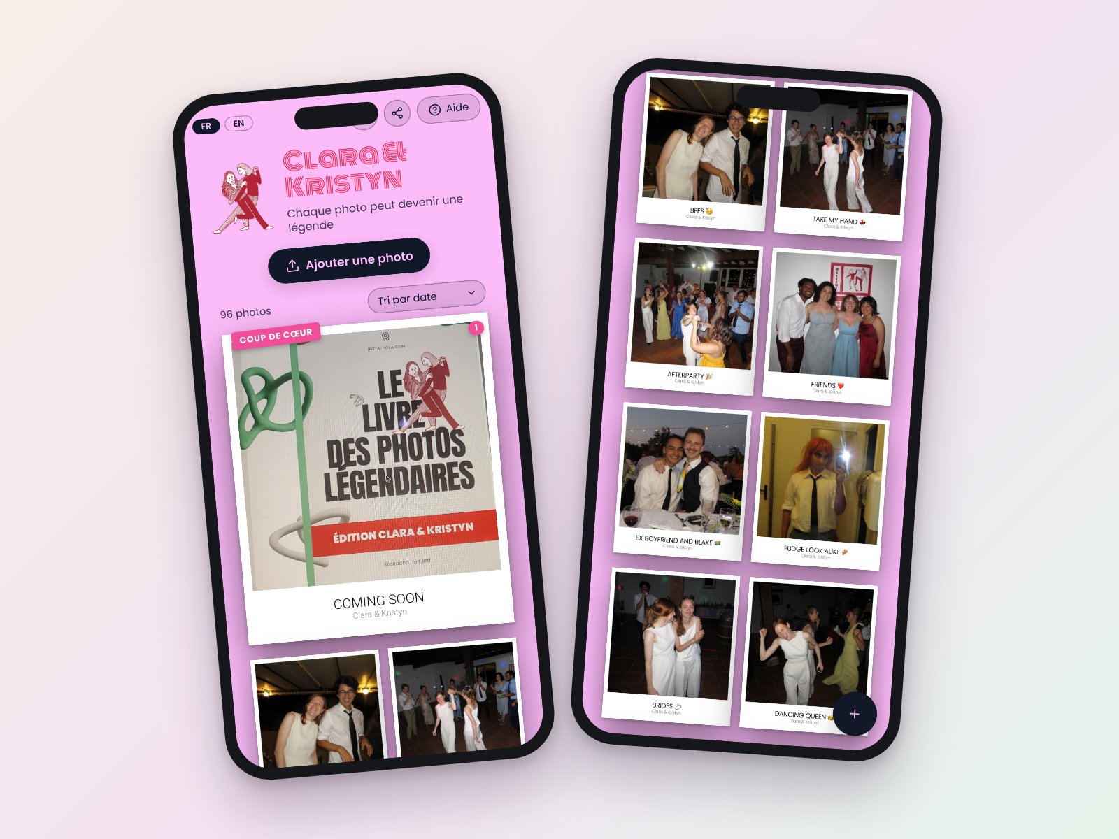 Galerie partagée d’un mariage sur smartphone : accueil personnalisé et photos des invités en polaroid
